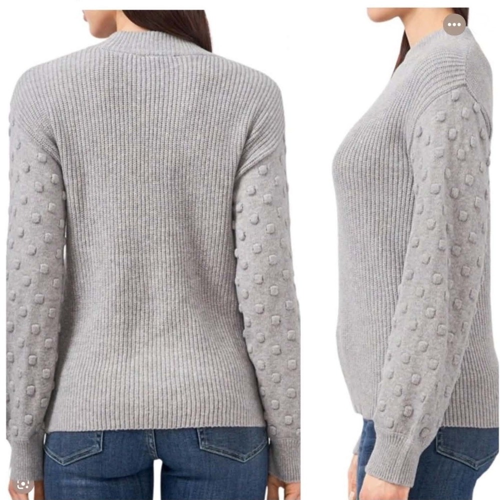 Vince Camuto Small Bobble Stitch Sleeve Ribbed Knit Sweater - Light Gray - Picture 2 of 10